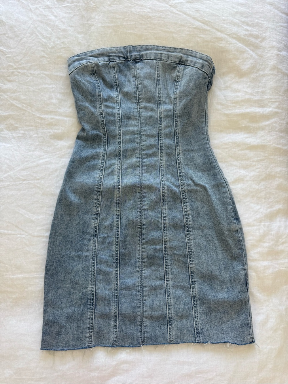 Princess Polly Strapless Denim Mini Dress in Light Blue